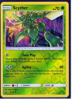 2018 POKEMON SCYTHER 4/168 CELESTIAL STORM REVERSE HOLO-UNCOMMON NM/MINT - Image 1