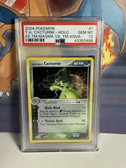 Pokemon Team Aqua’s Cacturne Holo PSA 10 – EX Magma vs Aqua 2004 - Image 1