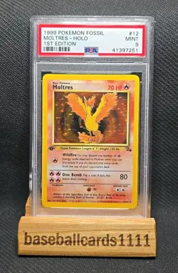 1999 Pokemon Fossil Moltres Holo 1st Edition #12/62 PSA 9 P1 - Image 1