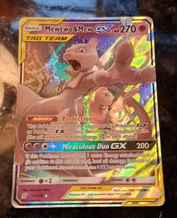 Pokemon Mewtwo & Mew GX Ultra Rare TAG TEAM Holo 71/236 SM-Unified Minds 270HP - Image 1
