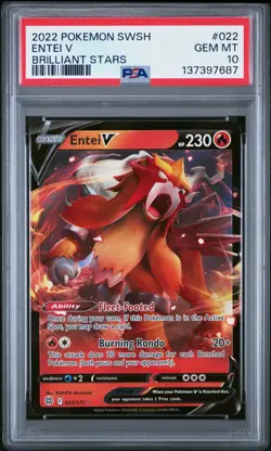 2022 POKEMON SWORD & SHIELD BRILLIANT STARS #022 ENTEI V PSA 10 - Image 1
