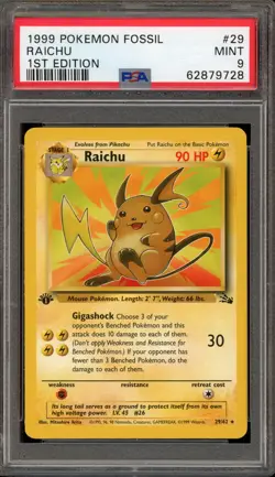 Pokemon Raichu Fossil 1st Edition NON Holo Rare #29 PSA 9 Mint - Image 1