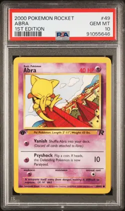 Pokemon Abra 1st Edition Team Rocket 1999 WOTC Rare 49/82 PSA 10 GEM MINT - Image 1