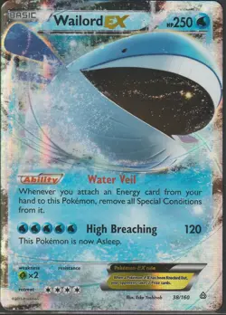Wailord EX 38/160 Ultra Rare XY Primal Clash - Pokemon Card LP - Image 1