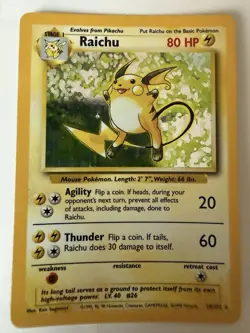 Pokemon TCG Raichu Holo Rare Card 14/102 Base Set English Edition - Image 1
