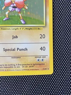 Hitmonchan Holo 7/102 Holo Rare Base Set Pokemon Card MP - Image 4