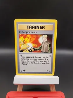 Pokemon TCG Lt. Surge’s Treaty 1st Edition Trainer Card Gym Heroes 112/132 - Image 1