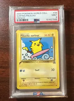 2000 Pokemon Surfing Pikachu World Collection French #28 - PSA 9 USA Seller - Image 1