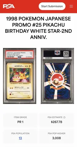 1998 POKEMON JAPANESE PROMO #25 PIKACHU BIRTHDAY WHITE STAR-2ND ANNIV. PSA 1 - Image 3