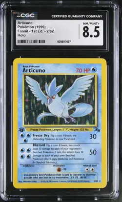 CGC 8.5 Articuno 1999 Fossil 1st Edition 2/62 Holo Pokemon Card - Image 1