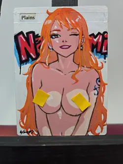 MTG Plains Altered Art Nami (One Piece) Waifu OOAK Hand Painted By BAZAYO 18 + - Image 1