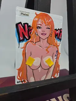 MTG Plains Altered Art Nami (One Piece) Waifu OOAK Hand Painted By BAZAYO 18 + - Image 3