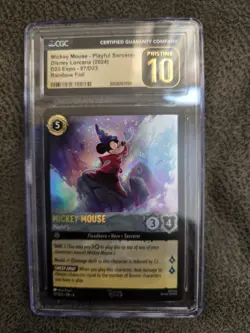 DISNEY LORCANA D23 2024 Excl. Mickey Mouse Playful Sorcerer FOIL CGC 10 Pristine - Image 1