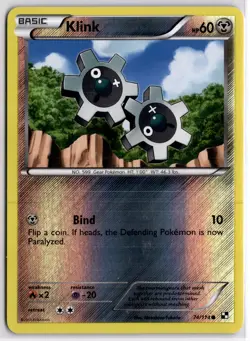 Klink 74/114 Black & White Base Reverse Holo Common Pokemon Card - Image 1