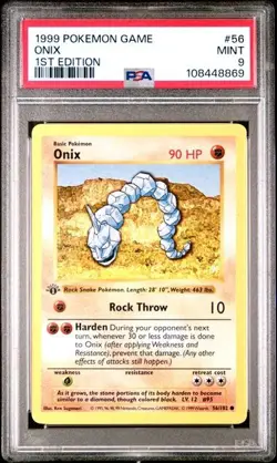 PSA 9 - 1999 Pokemon Base Set 1st edition Onix 56/102 Shadowless - Image 1