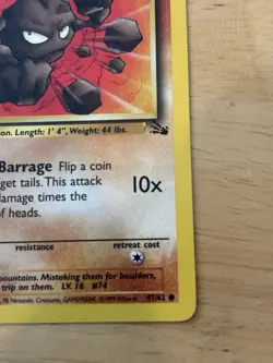 Pokemon TCG Geodude Fossil 47/62 1st Edition Basic 50 HP Regular English 1999 - Image 3