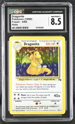 CGC 8.5 Dragonite 1999 Fossil 4/62 Holo Pokemon Card - Image 1