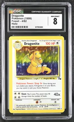 CGC 8 Dragonite 1999 Fossil 4/62 Holo Pokemon Card - Image 1