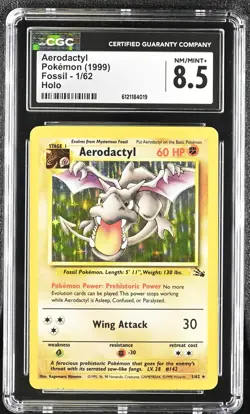 CGC 8.5 Aerodactyl 1999 Fossil 1/62 Holo Pokemon Card - Image 1