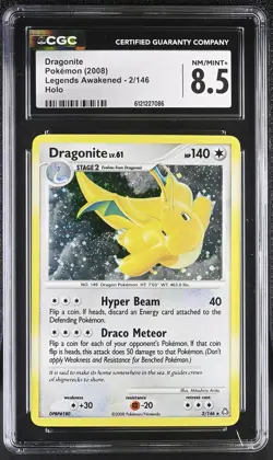 CGC 8.5 Dragonite 2008 Legends Awakened 2/146 Holo Pokemon Card - Image 1