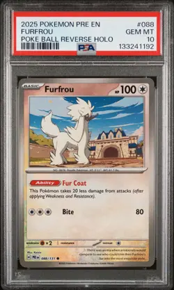 2025 POKEMON PRE EN-PRISMATIC EVOLUTIONS POKE BALL REVERSE HOLO FURFROU PSA 10 - Image 1