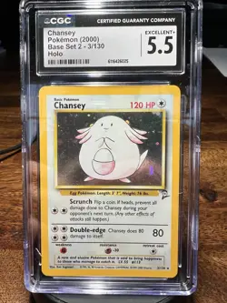 Pokemon TCG Chansey Holo Rare Base Set 2 3/130 WOTC 2000 CGC 5.5 Excellent - Image 1