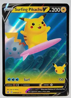 Surfing Pikachu V 2021 Pokemon #008 ULTRA RARE - Celebrations 25th NRMT - MINT! - Image 1