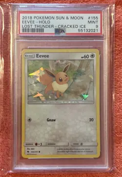 Pokemon TCG Eevee Cracked Ice Holo 155/214 Lost Thunder PSA 9 Mint 🔥 - Image 1