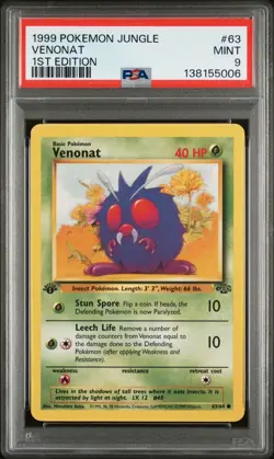 1999 Pokemon Jungle 1st Edition Venonat 63 FRESHLY GRADED PSA 9 MINT - Image 1