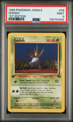 1999 Pokemon Jungle 1st Edition Oddish 58 FRESHLY GRADED PSA 9 MINT - Image 1