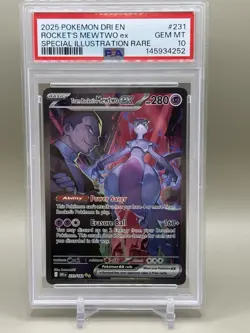 2025 Pokemon Destined Rivals Team Rocket Mewtwo Special illustration Rare PSA 10 - Image 1