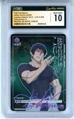 CGC GEM MINT 10 Nicolas Roye Union Arena Toji Fushiguro UEX02BT/JJK-2-009 (2025) - Image 1