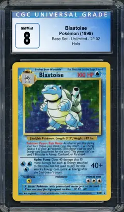CGC 8 Blastoise (Unlimited) Base Set 2/102 Holo Pokemon Card B11 - Image 1