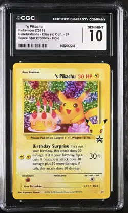 Birthday Pikachu 24 Celebrations Classic Holo Pokemon CGC 10 Gem Mint *045 - Image 1