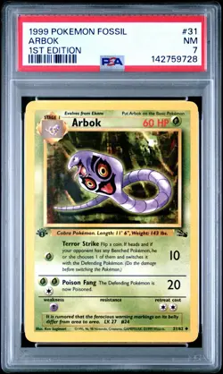 PSA 7 NM 1999 POKEMON FOSSIL 31 ARBOK 1ST EDITION ENGLISH - Image 1