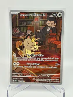 Pokemon TCG Destined Rivals Team Rockets Meowth Illustration Rare - Image 1