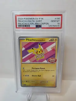 PIKACHU/BATIK SHIRT POKEMON PIKACHU'S IDN.JRNY.CMPGN. SV-P PRM 2024 190 PSA 10 - Image 1