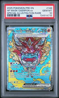 2025 POKEMON PRE EN-PRISMATIC EVOLUTIONS #148 HEARTHFLAME MASK OGERPON EX PSA 10 - Image 1