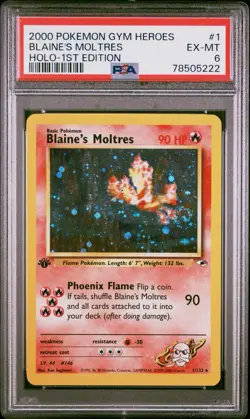 Pokemon 2000 Blaine's Moltres 1/132 Gym Heroes 1st Edition Holo Rare PSA 6 - Image 1