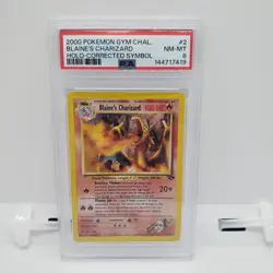 2000 POKEMON GYM CHALLENGE HOLO-CORRECTED SYMBOL #2 BLAINE'S CHARIZARD PSA 8 - Image 1