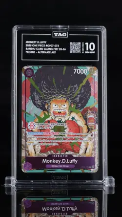 2025 ONE PIECE BANDAI CARD GAMES FEST #073 MONKEY D. LUFFY TAG 10 LIKE PSA - Image 1