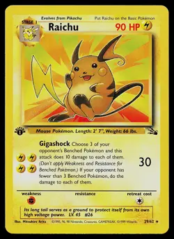 Pokemon Card - Raichu Fossil 29/62 Rare 1st Edition - Image 1