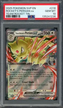 PSA 10 Team Rocket's Persian ex (Promo) Team Rocket Tin #218 Pokemon Card B17 - Image 1