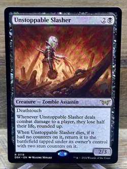 MTG Unstoppable Slasher Duskmourn Promo Pack Stamped Rare NM - Image 1