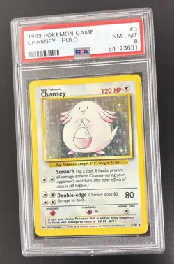 Chansey Pokemon Base Set Unlimited Holo #3 PSA 8 - Image 1