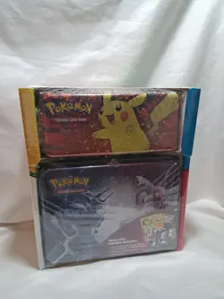 Pokemon Pencil Case/Treasure Chest 2 Tin Set - 7 packs, 3 Holograms. Brand new - Image 1