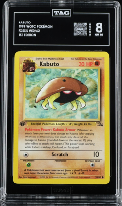 1999 Pokemon 1st Edition Fossil KABUTO - Non Holo Card #50/62 TAG 8 - READ DESC - Image 1
