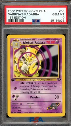 Pokemon Sabrina's Kadabra 58/132 1st Edition Gym Challenge PSA 10 - Image 1