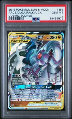 2019 POKEMON SUN & MOON COSMIC ECLIPSE #156 ARCEUS & DIALGA & PALKIA GX PSA 10 - Image 1
