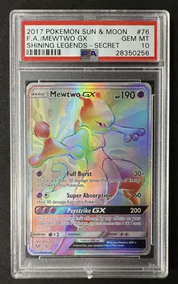 PSA 10 MEWTWO GX 76 SECRET SHINING LEGENDS SUN MOON POKEMON BMP - Image 1